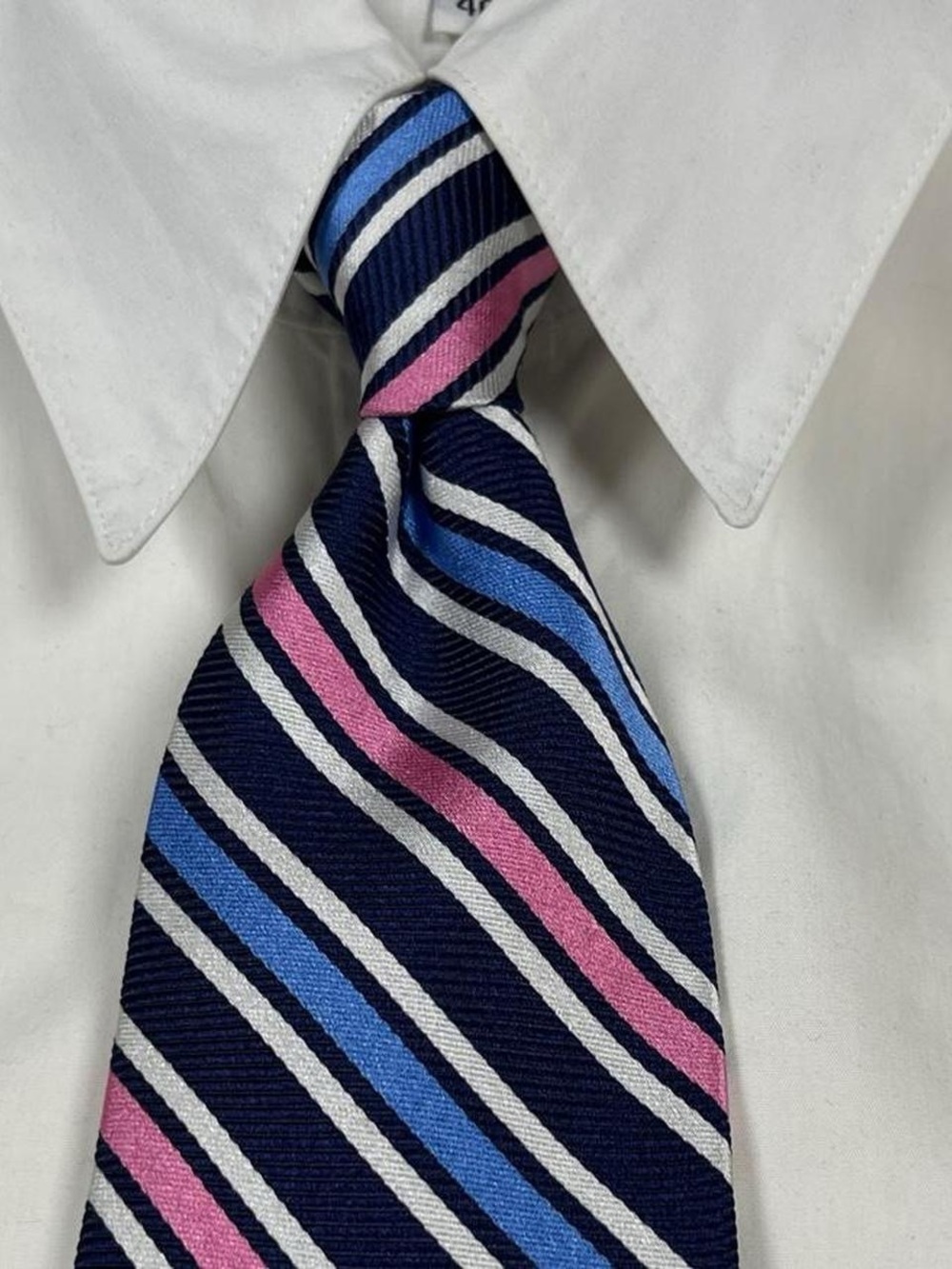 Brooks Brothers Navy Pink Blue Striped Silk Tie L58” W3.25” Made in USA